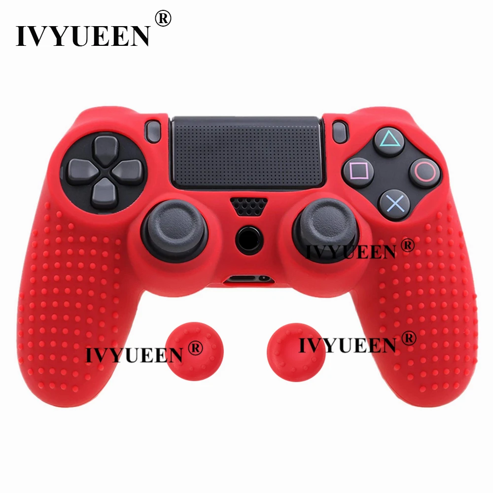 IVYUEEN Шипованный защитный силиконовый чехол для Dualshock 4 PS4 Pro тонкий чехол для контроллера и ручка для большого пальца для playstation 4 - Цвет: Красный