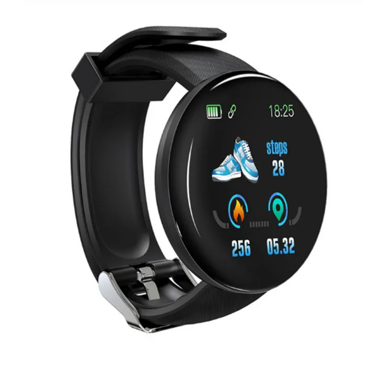 BLACK Смарт-часы с Bluetooth D18, пульсометр, кровяный монитор, Смарт-часы, фитнес-трекер, Детские Женские Смарт-часы для Android, IOS, умные часы - Color: BLACK