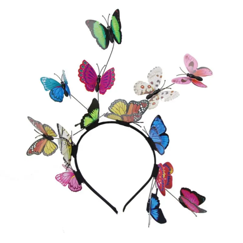 Women Girls Forest Fairy Fascinator Headband Colorful Flutter Butterflies Insect Wild Hair Hoop Woodland Photo Headpiece wide headbands for women Hair Accessories