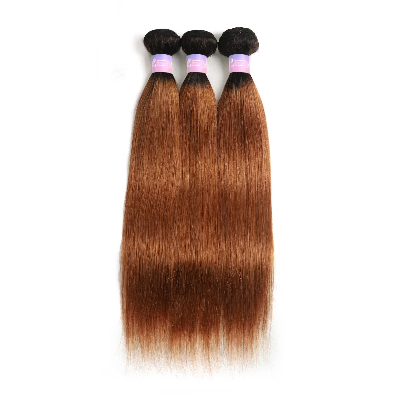 T1B/30 Ombre Brown Human Hair Bundles With Frontal 13x4 Brazilian Straight Hair Weave Bundles With Closure Non-Remy KEMY HAIR