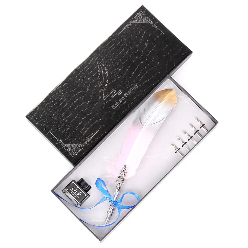 Vintage Retro Calligraphy Feather Pen High Quality Stainless Steel Nib Variety Gradient Color Student Teacher Stationery Set
