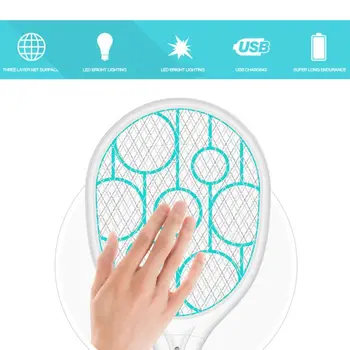 

Electric Fly Swatter with USB Rechargeable High Volt Mosquito Zapper and Bright Led Light and Safe to Touch Mesh Net for Indoor