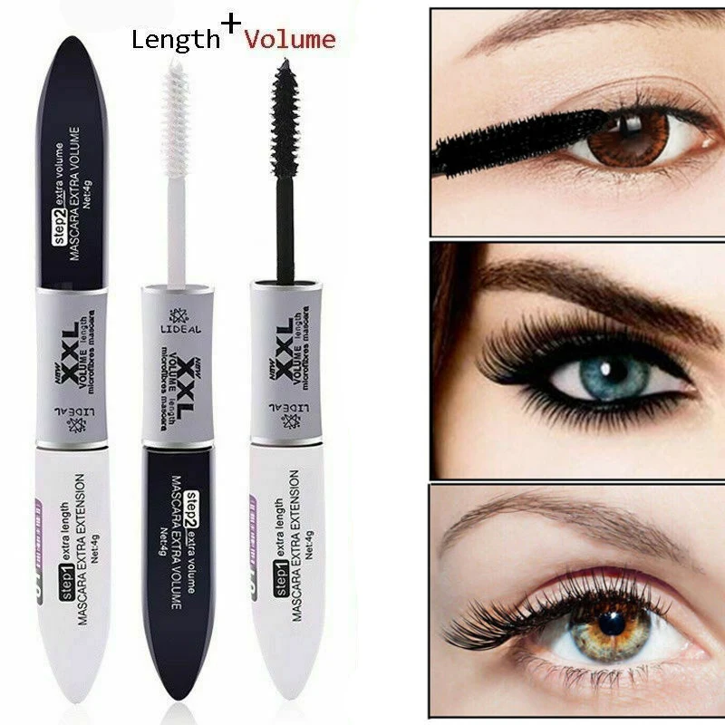 4D silk fiber mascara 2 in 1 eyelash extension makeup black waterproof eyelashes