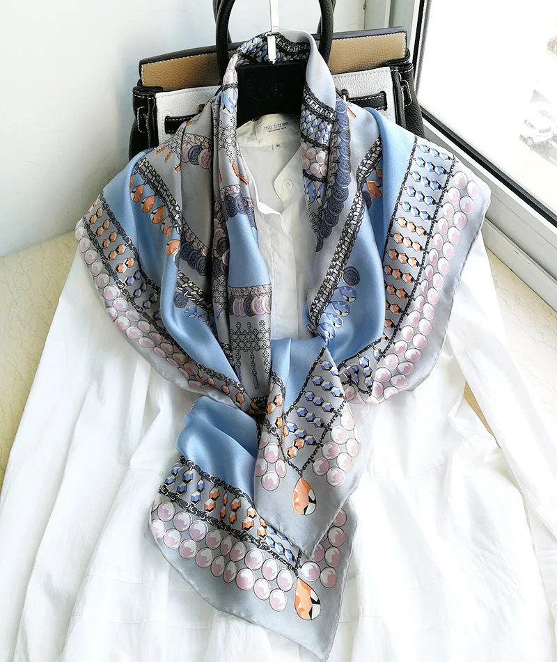 Pure Silk Satin Square Big Scarf Shawl Wrap Kerchief 43.3"x43.3" WJ027