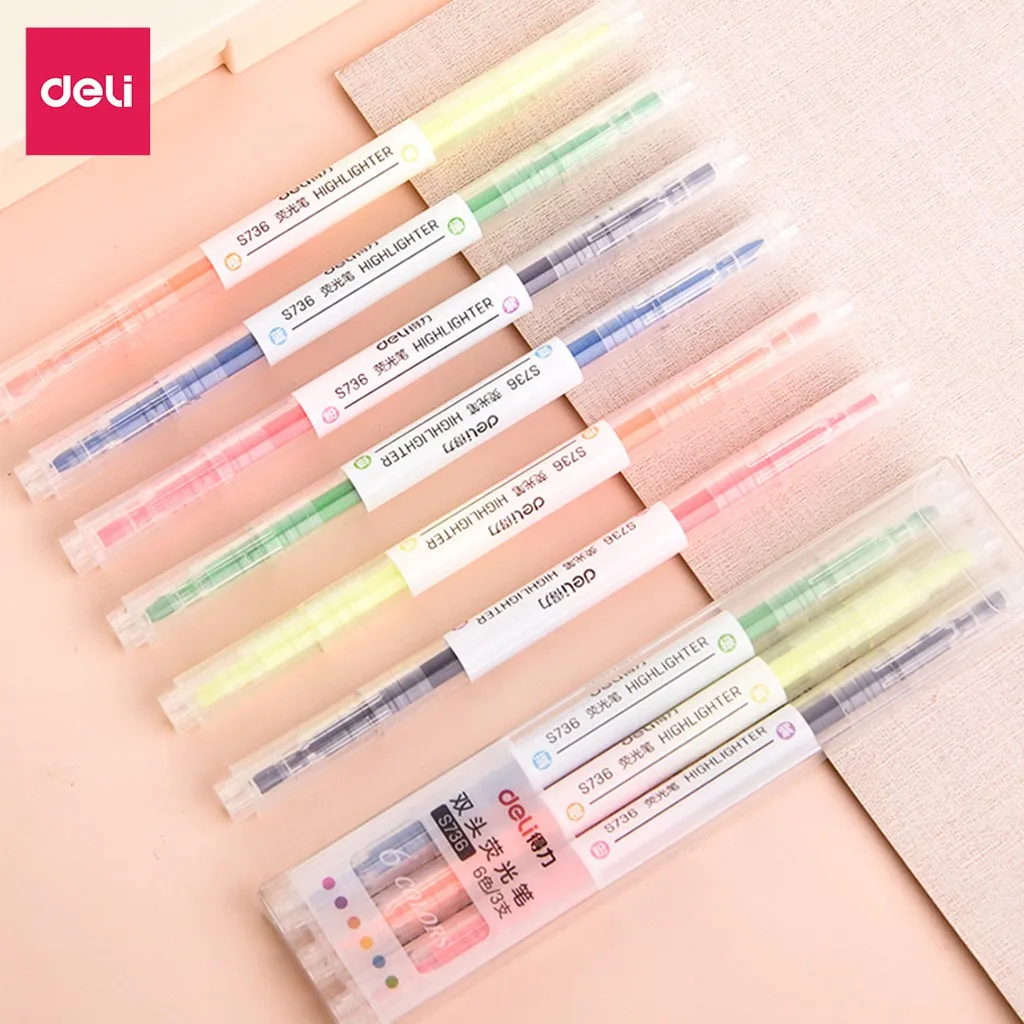 Highlighter Marker Pen 3Pcs/Bag 6 Colors Twin Tip Double Headed