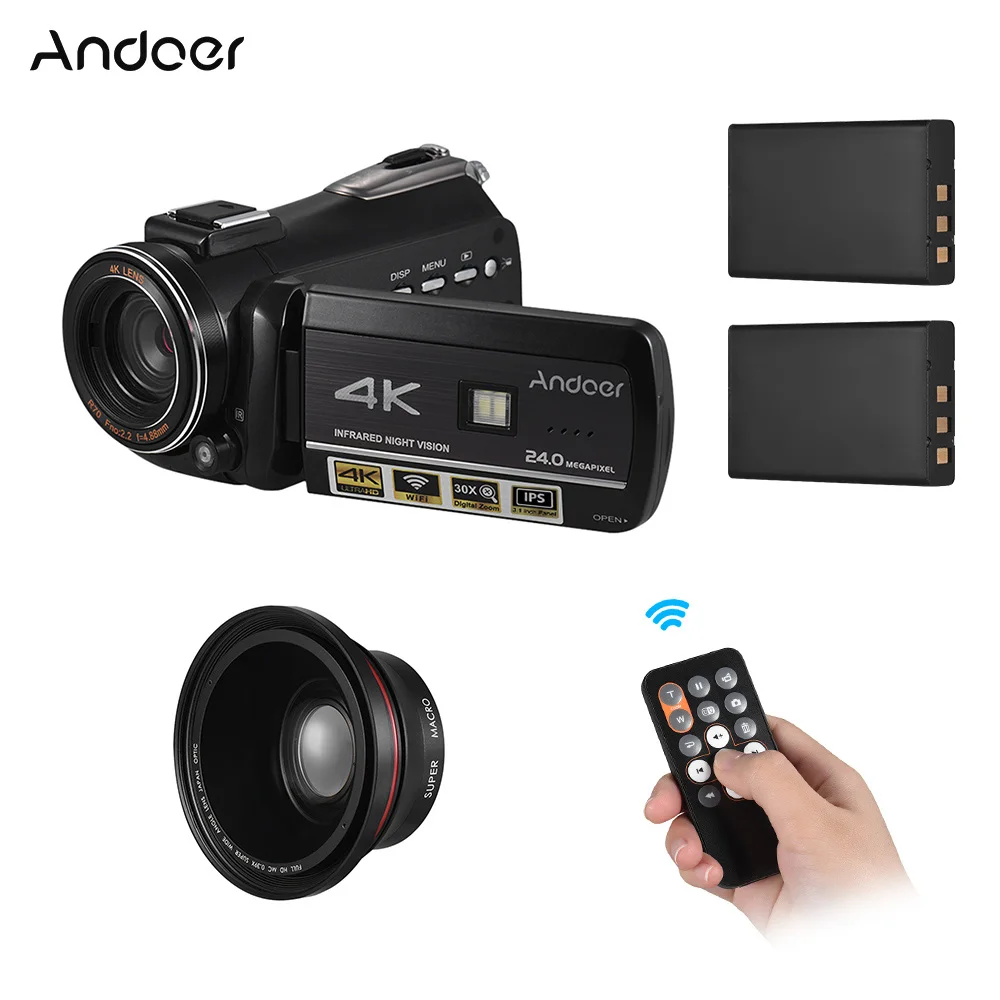 Andoer AC3 Цифровая видеокамера DV рекордер Wi-Fi соединение ИК ночного видения ips lcd сенсорный экран горячий башмак крепление - Цвет: EU Plug