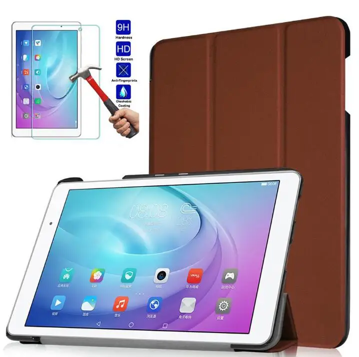 Brown Чехол для huawei Honor Play Tablet 2 9,6 из искусственной кожи 360 Вращающийся протектор Смарт-подставка защитный чехол+ стекло+ стилус - Цвет: Brown