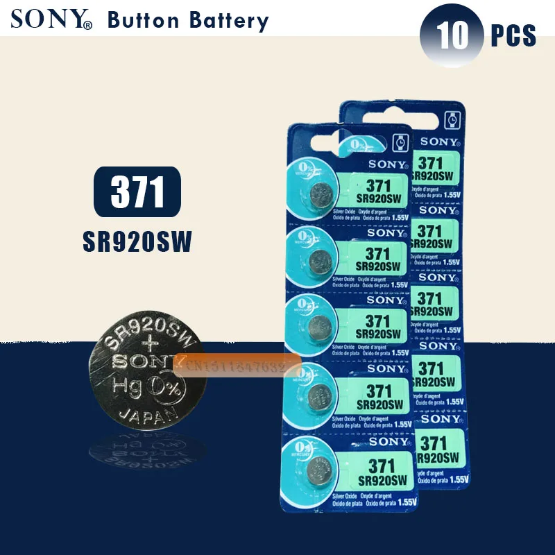 10 шт Новый sony 100% оригинал 371 SR920SW 920 1,55 часы Батарея SR920SW 371 Кнопка монет MADE IN JAPAN