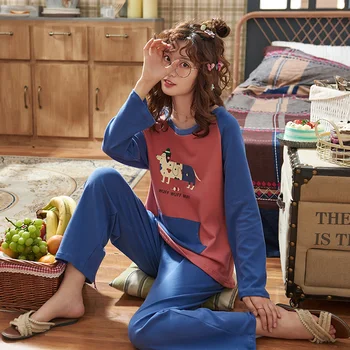

Autumn Winter Women's Pajamas Cotton Sleepwear Cartoon Home Clothes For Women Girls Soft Lounge Wear Home Suit Pijama Femme