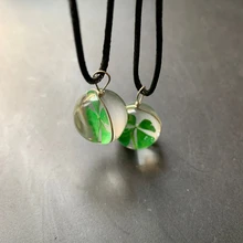 Натуральный Противоударная заданяя сушеные Лаки реального четырехлистным клевером для Цепочки и ожерелья украшение круглый овальные Форма с веревочной цепочке