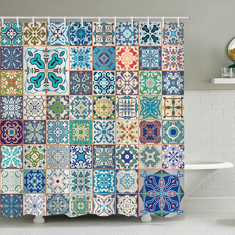 

Shower Curtain 3D European Retro Pattern Tile Delicate Pattern Printing Waterproof Curtain Washable Shower Curtain Bathroom