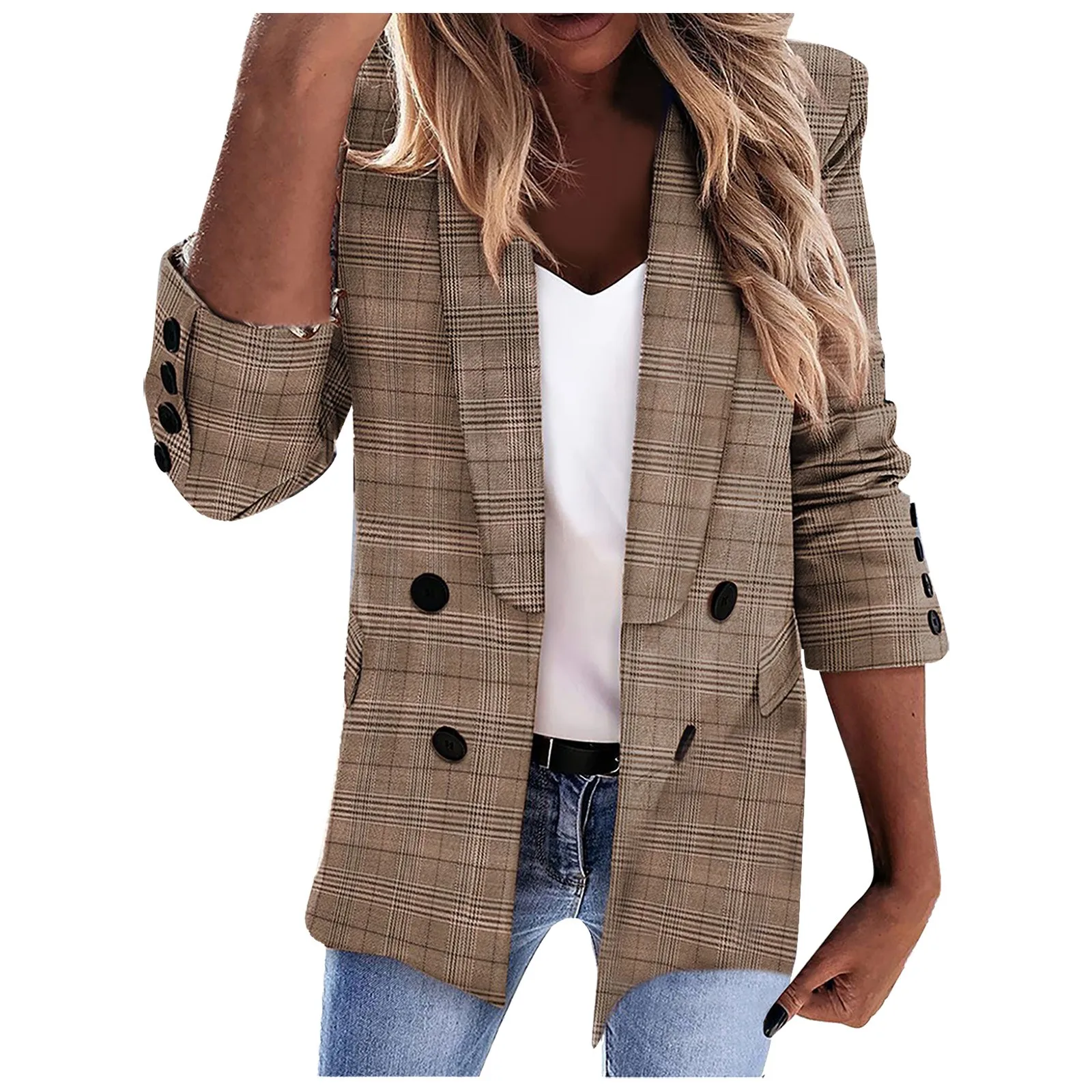 2021 Fashion Women's Tailored Coat With Pockets Double Button Long Sleeve Suit Jackets Blazers For Women Outwear casaco feminino |