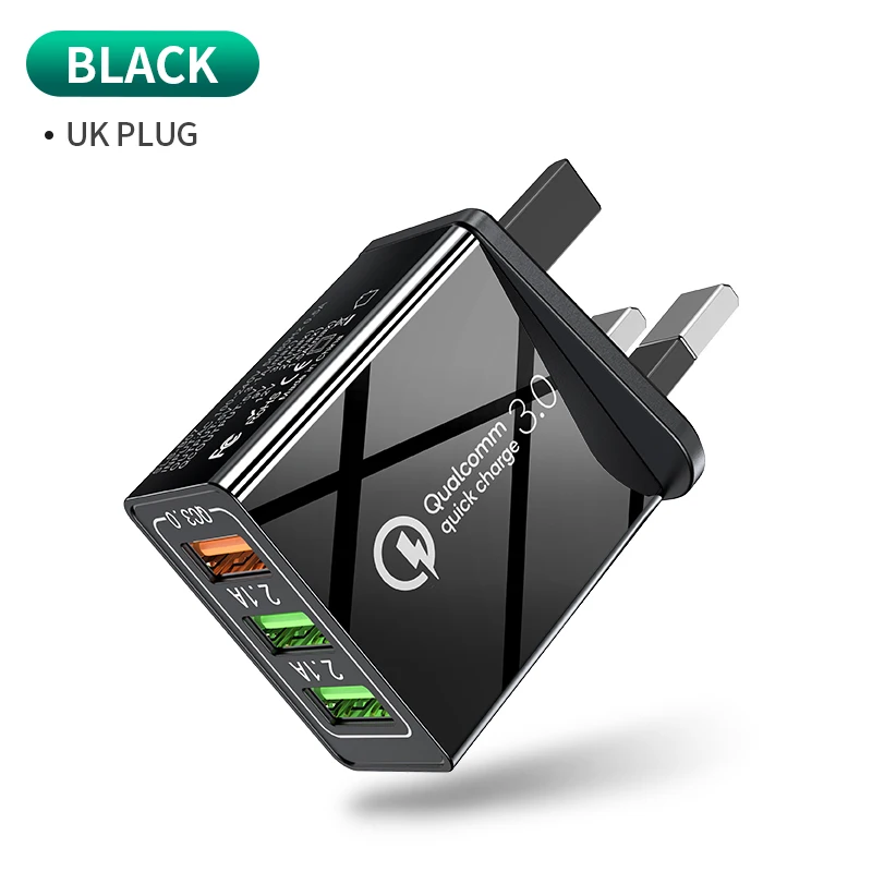 Udyr Быстрая зарядка 3,0 USB зарядное устройство Универсальный 3 порта Быстрая зарядка ЕС США штекер Адаптер питания для samsung S10 iPhone 11 Pro зарядка - Тип штекера: UK Black