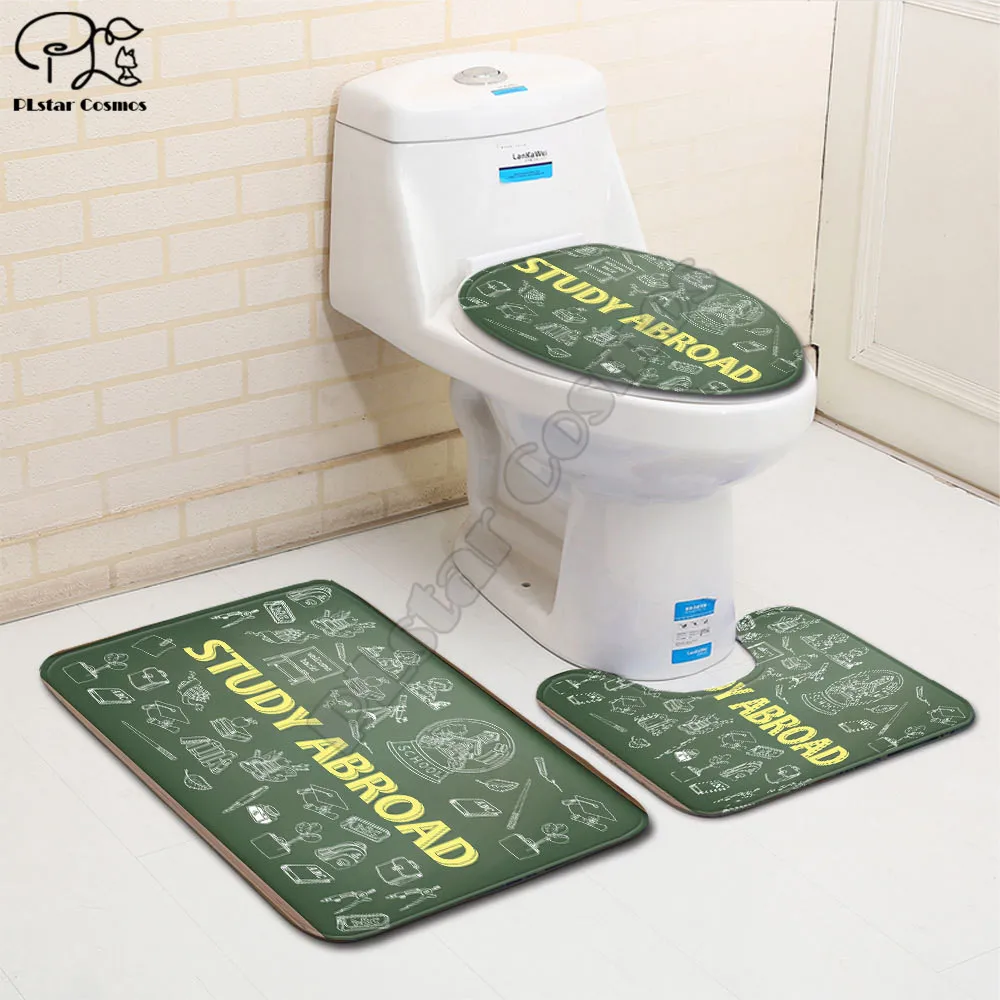 

Text pattern 3D printed Bathroom Pedestal Rug Lid Toilet Cover Bath Mat Set drop shipping style-3