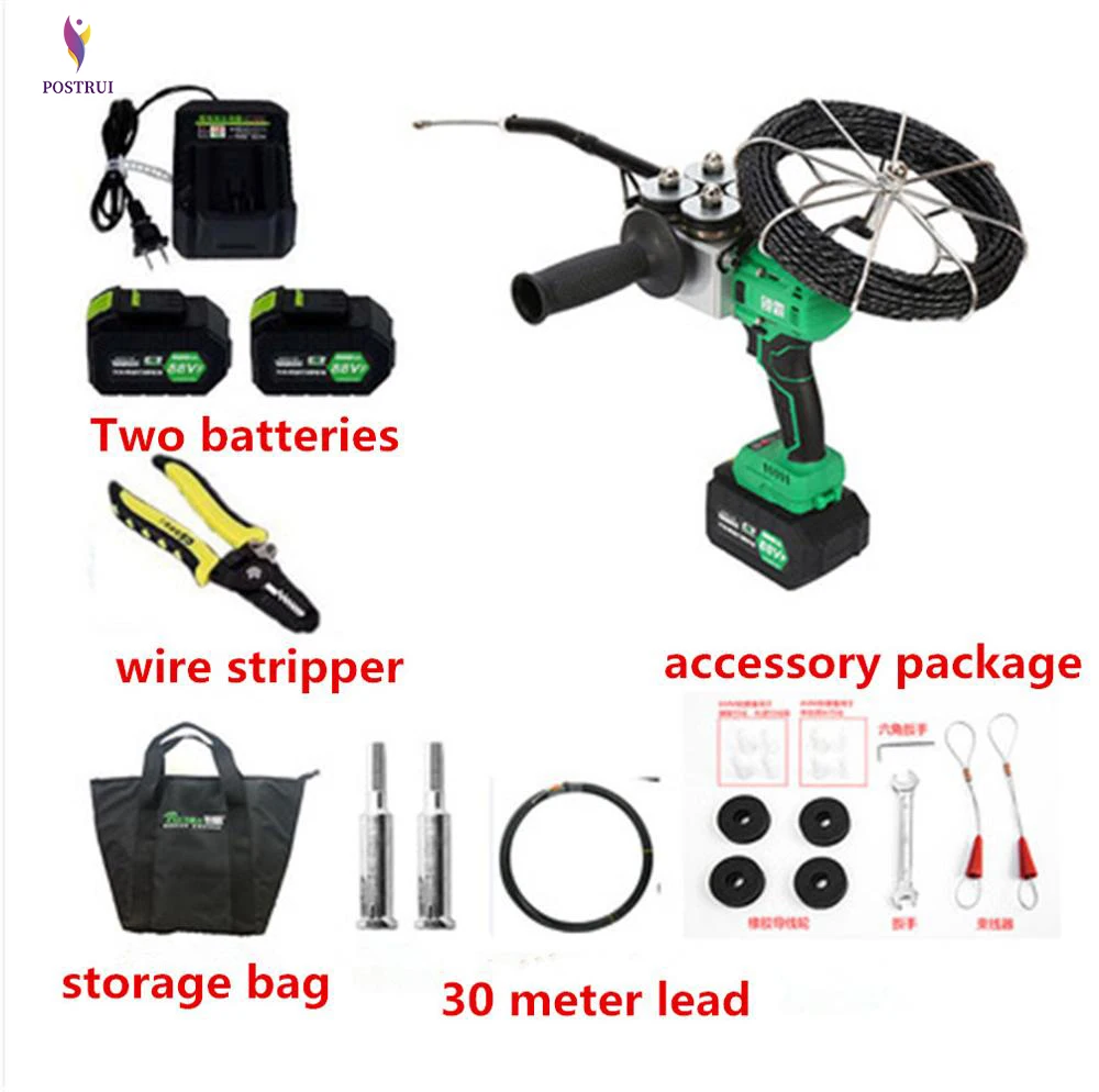 NEW CXJ 88VF 10000MAN Electrician Stringing Machine Fully Automatic Wall Lead Wire Electric Charging Threading Machine 40m/min - Цвет: 2 batteries