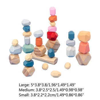 

32 Pcs Children Wooden Colored Stone Kids Creative Educational Montessori Toys Gifts Stacking Game Building Block