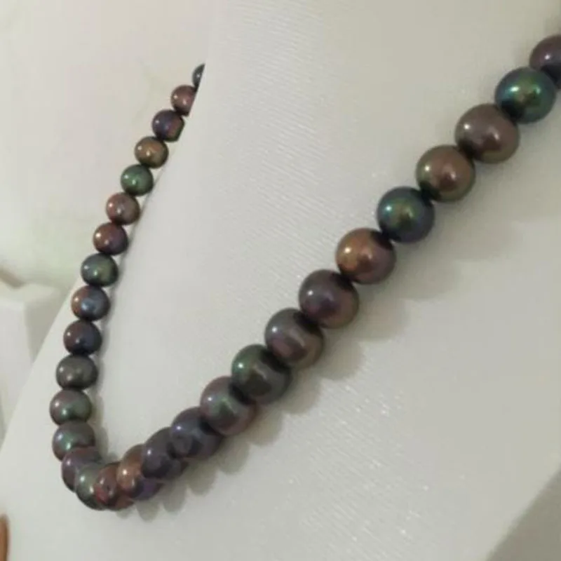 Stunning9-10mm tahitian черное многоцветное круглое Жемчужное ожерелье 18 дюймов 925 серебро