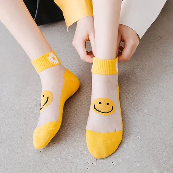 

Hyrax Trends Elastic Socks Crystal Glass Silk Ultrathin Lace Literary Sale 5 Pairs Transparent Short Socks