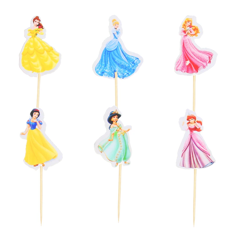cake topper2 X 24pcs Вечерние украшения для торта в стиле принцессы Эльзы, платья Белоснежки, вечерние украшения для девочек на день рождения - Цвет: cake topper2 X 24pcs