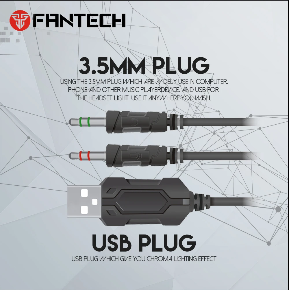 FANTECH HG20 Игровые наушники, большие наушники с светильник, микрофон, стерео наушники с глубоким басом для ПК, компьютера, геймера, ноутбука PS4, X-BOX