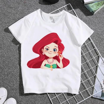 

Mermaid Jasmine Shiny Princess Print Children's TShirt Summer Fashion Girl Clothes Short Sleeve O Collar 2-12 Years Old Girl Top