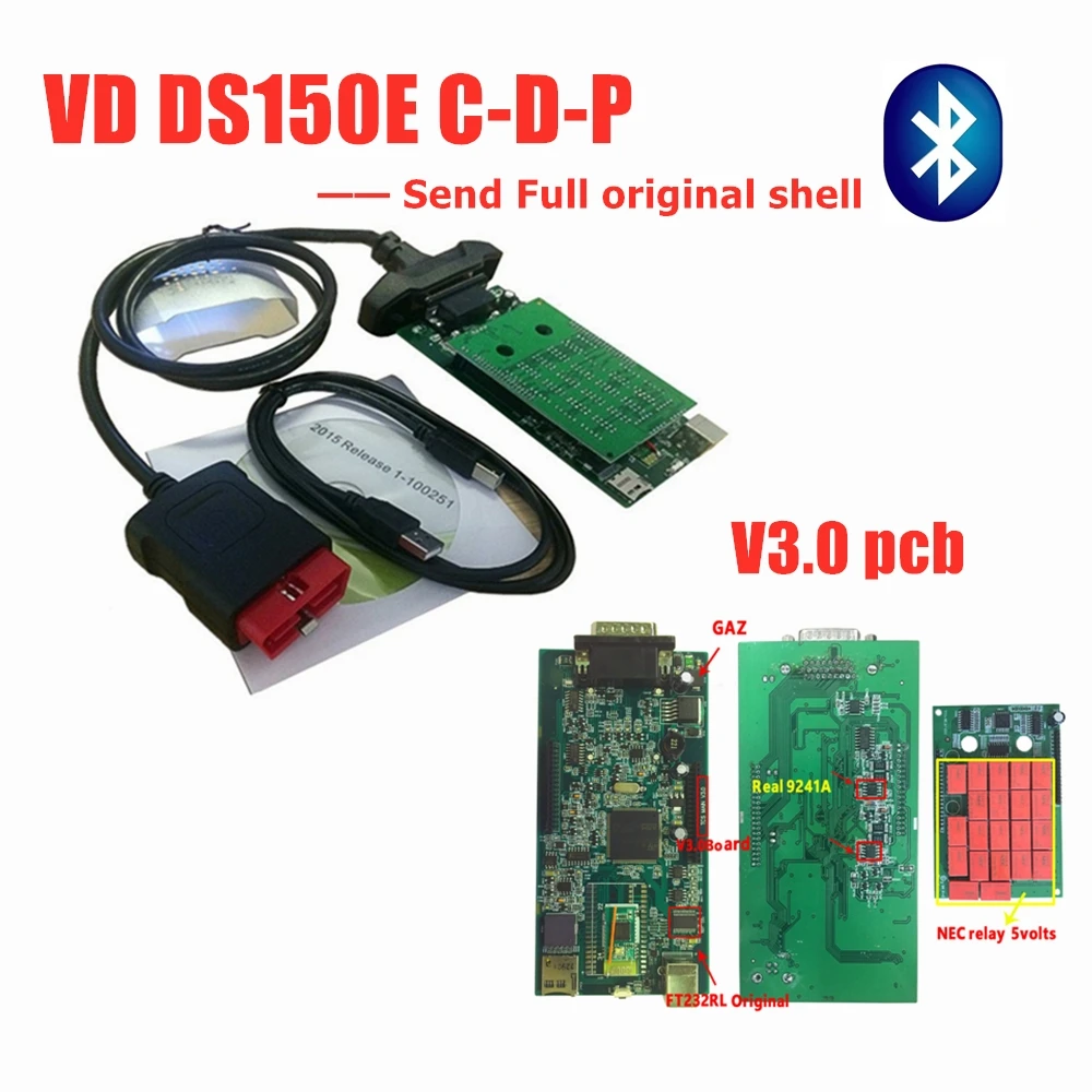 С металлическим корпусом v3.0 pcb bluetooth obd2 сканер для delphis автомобилей грузовиков obd диагностический инструмент+ 8 шт. автомобиля cbales+ 8 шт. грузовых кабелей - Цвет: with bluetooth