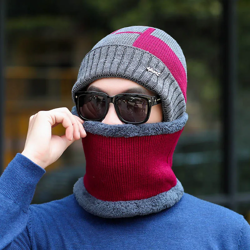 1 Йо-Янг 2 шт. зимние шапки Skullies Beanies шапка для мужчин и женщин шерстяной шарф шапки Балаклава маска Gorras капот вязаная шапка - Цвет: 1
