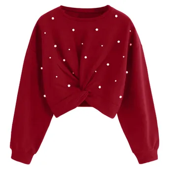 

Autumn And Winter MAXIORILL women sweatshirt толстовка толстовки Pullover O-Neck Solid Long Sleeve Pearl Beading Sweatershirt #3