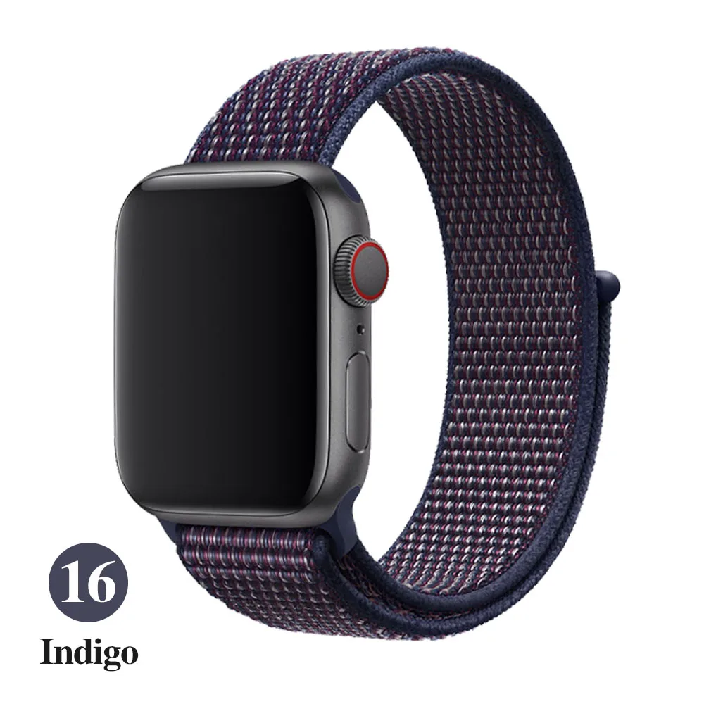 Indigo blue Band For Apple Watch Series 5 4 3 2 1 38MM 42MM watchband Breathable Nylon Strap Sport Loop for iwatch Bracelet 40MM 44MM - Band Color: Indigo blue