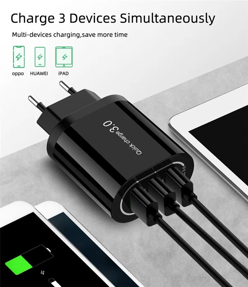 18 Вт Быстрая зарядка 3,0 USB зарядное устройство 3 порта QC3.0 Быстрая зарядка настенное зарядное устройство адаптер для iPhone 11 11Pro Max samsung S10 huawei P30