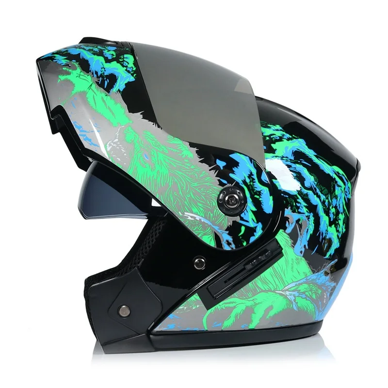 wolf2 silver visor Moto rcycle Шлем S женские флип-ап шлемы moto rbike двойной козырек Шлемы casco moto полное лицо человек мото rcycle рыцарский шлем - Цвет: wolf2 silver visor