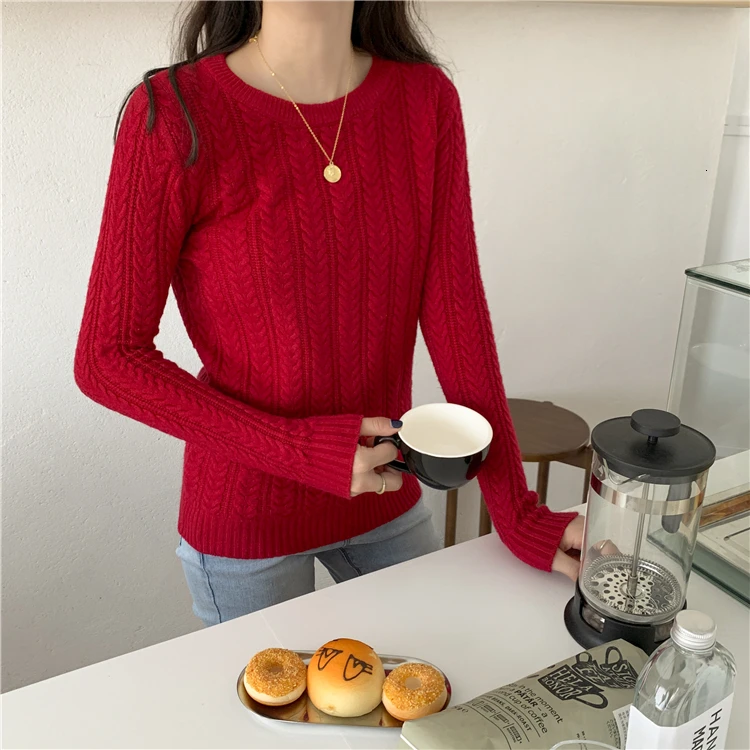 Knitted Sweater Woman Pullover Solid Color Candy Colors Basic Long Sleeves O-neck Jumpers