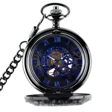 Mechanical Sculptured Fashion Pocket Watch Vintage Roman Numerals Necklace Gear Shape Retro Gift With Chain Fob Flip Open