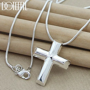 DOTEFFIL Genuine 925 Sterling Silver Cross Necklace Fashion Jewelry Pendant 18 Inches Snake Chain Women Wedding Engagement Gift
