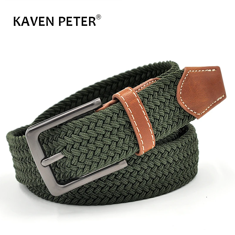 Green Longer Elastic Belts For Men Woven Braided Fabric Comfort Stretch Casual Belts 1-3/8" Wide Hot Metal Stretch 160 cm Belt