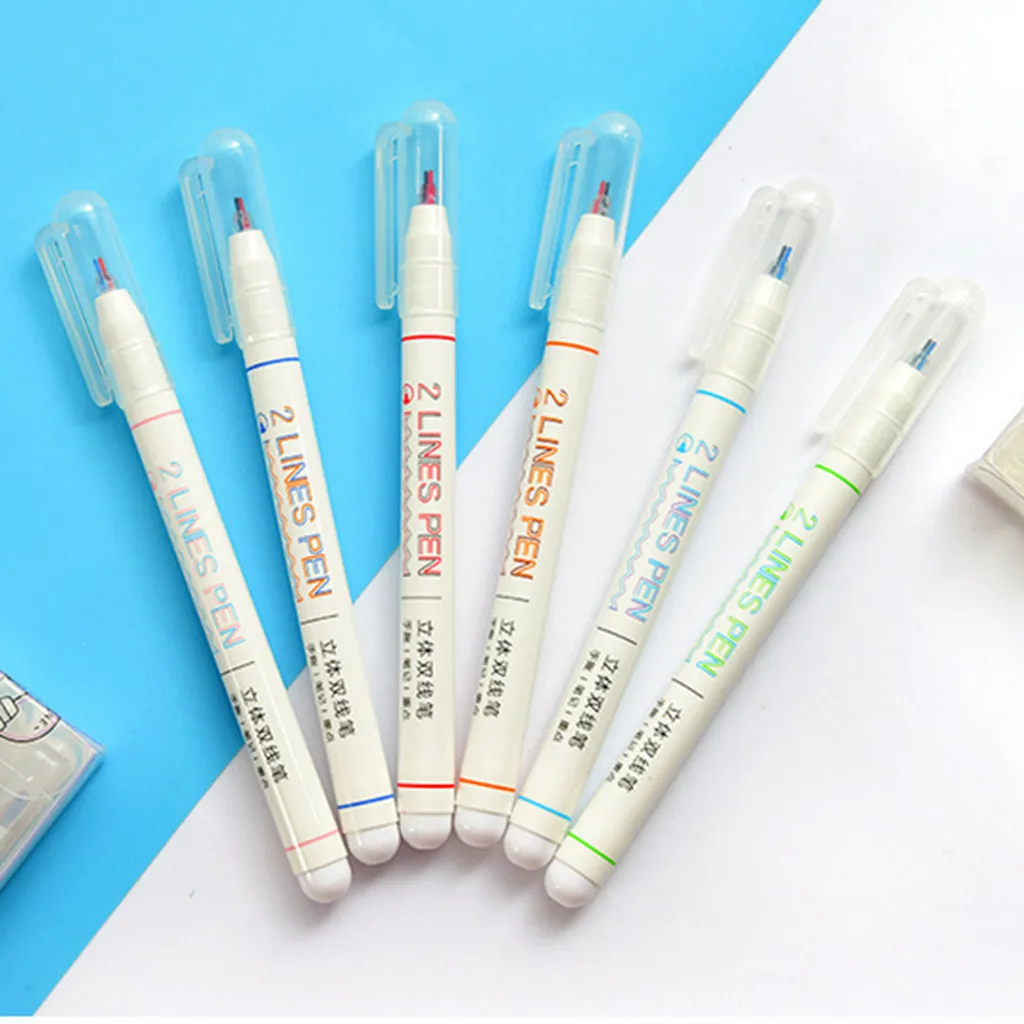 3Pcs/box Creative Two-color Line Gel Pen Art Drawing Graffiti Pen Student Reading Marker DIY Bullet Journal Stationery Supplies