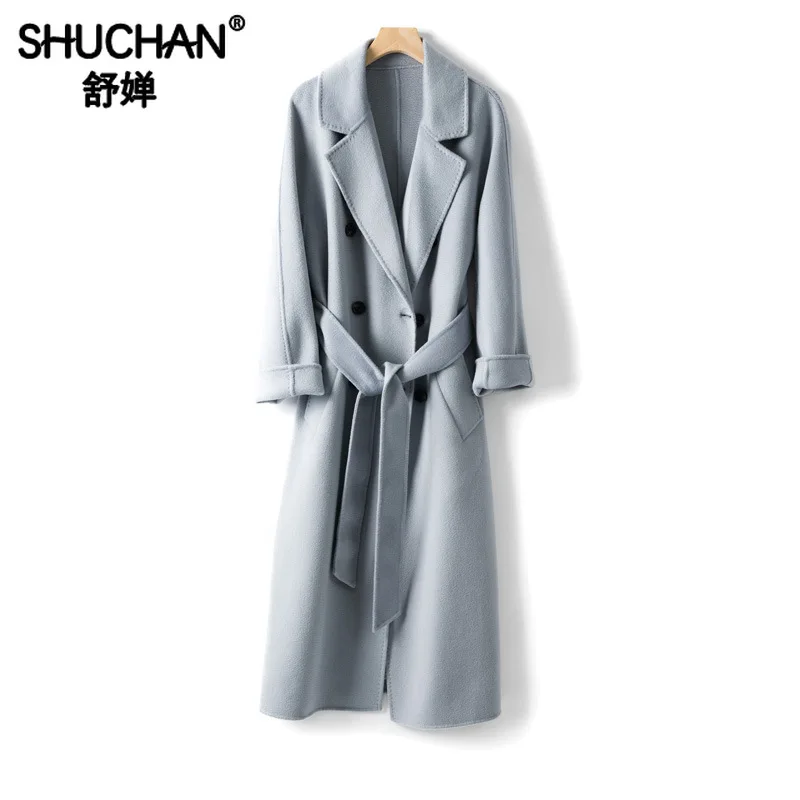 Shuchan шерсть дизайнерские женские пальто зима Abrigos Mujer Invierno двубортное пальто регулируемая талия высокое качество