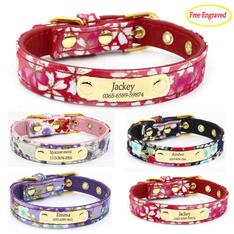 

Customized Pet Dog Cat Collar Personalized Puppy ID Collar Engrave Free Pet Name Tel Tag Engraving Necklace For Small Medium Dog