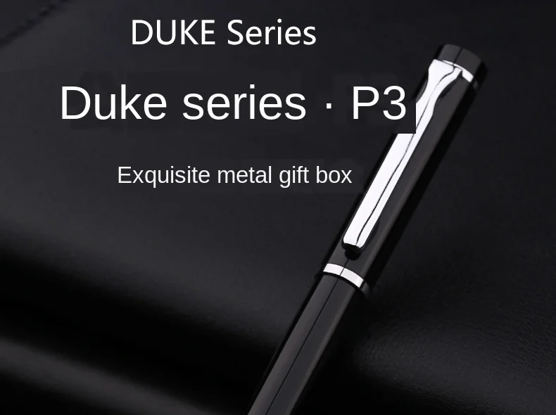 Silver Clip Black Pens for Men Writing Calligraphy with Gift Box Duke P3 Fountain Pen with Ink Cartridge Converter Fine Nib 0.5mm 