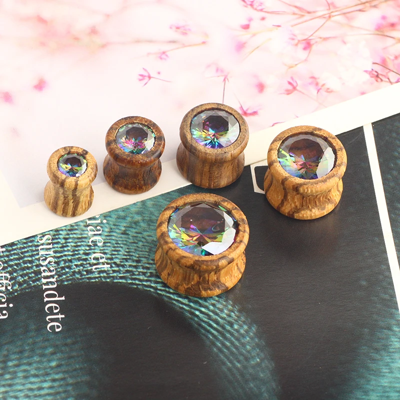 Crystal Zircon Wood Ear Plug And Tunnel Flesh 8-16mm Wooden Ear Tunnel Plug Earrings Gauge Stretcher Plugs Oreja Dilataciones