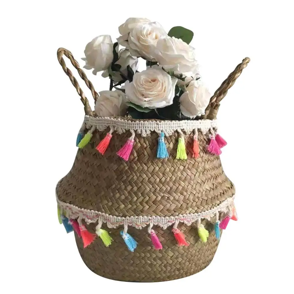 fold pot Свадебная Цветочная корзина Seagrass плетеная корзина цветочный горшок складная корзина для хранения украшения подарки на Рождество Хэллоуин@ 5 - Цвет: fold pot