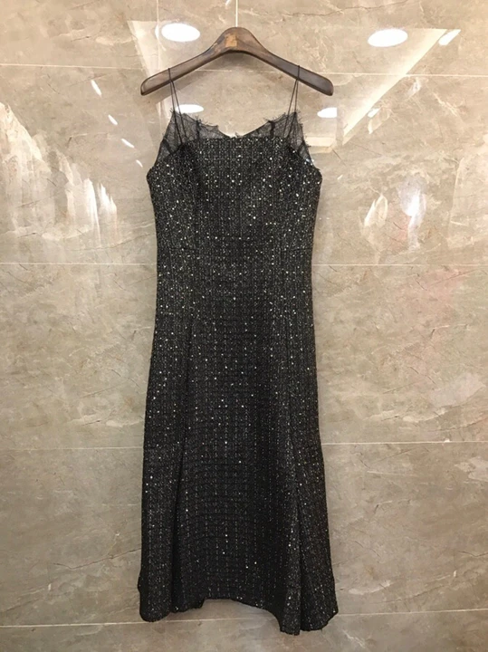 Top Quality Wool Suits Autumn Winter Dress Sets Women Sequined Wool Blend Jacket+Sleeveless Strap Dress Suit Set Female