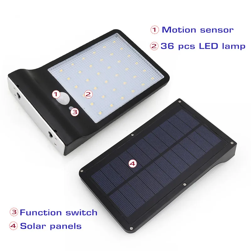 36 светодиодов Солнечный свет PIR датчик движения на солнечных батареях три режима