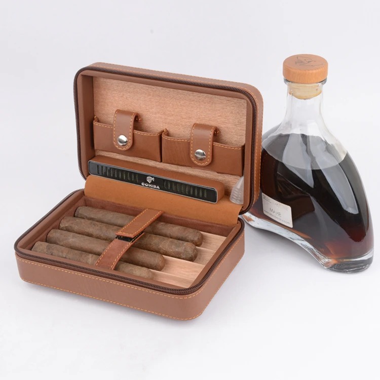 Новейшая версия Cohiba кожаный чехол для сигар портативный увлажнитель воздуха из кедрового дерева(без зажигалки