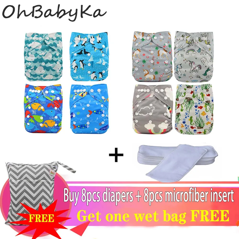 Ohbabyka 8 карман подгузник крышка моющиеся Подгузники Детские многоразовые подгузники тренировочные брюки с Бесплатный подгузник сумка для девочек и мальчиков - Цвет: 06