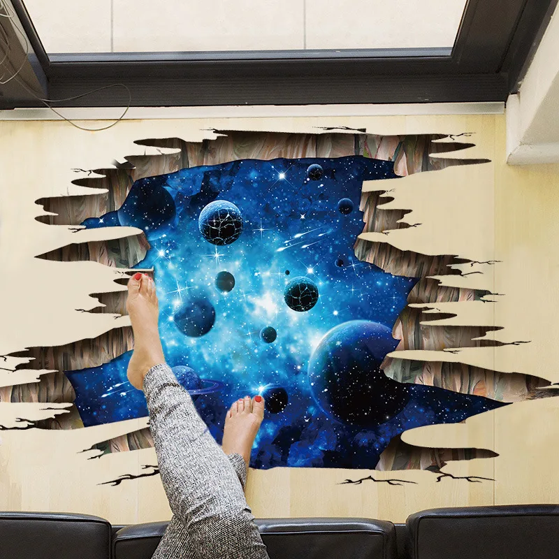 3D broken wall cosmic space wall stickers home decor living room bedroom floor decals murals Removable decorative vinyl material