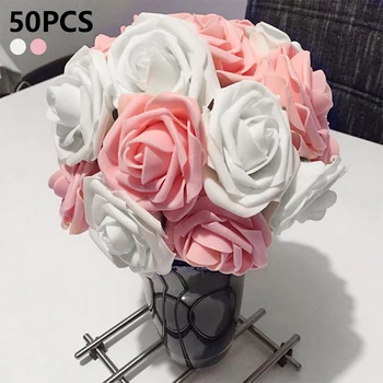 

50pcs/set Rose Pink Bouquet Peony Artificial Flowers Bud Bride Wedding Home Decoration Fake Flowers Faux