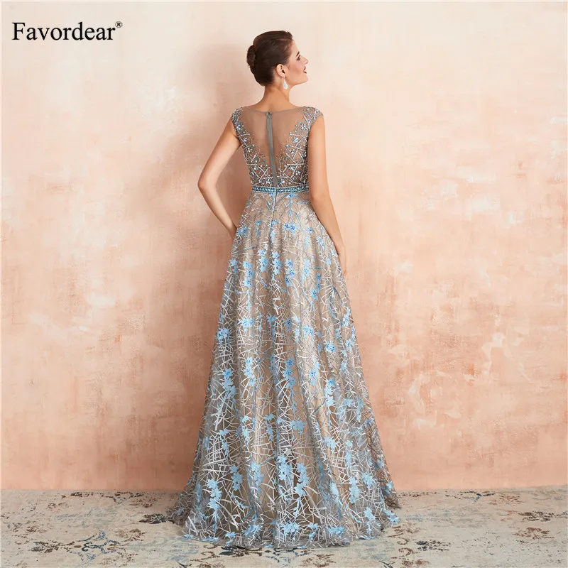 Favordear шампанское Сверкающее, расшитое бисером длинное вечернее платье Vestido вечернее сексуальное кружевное платье в деловом стиле женское