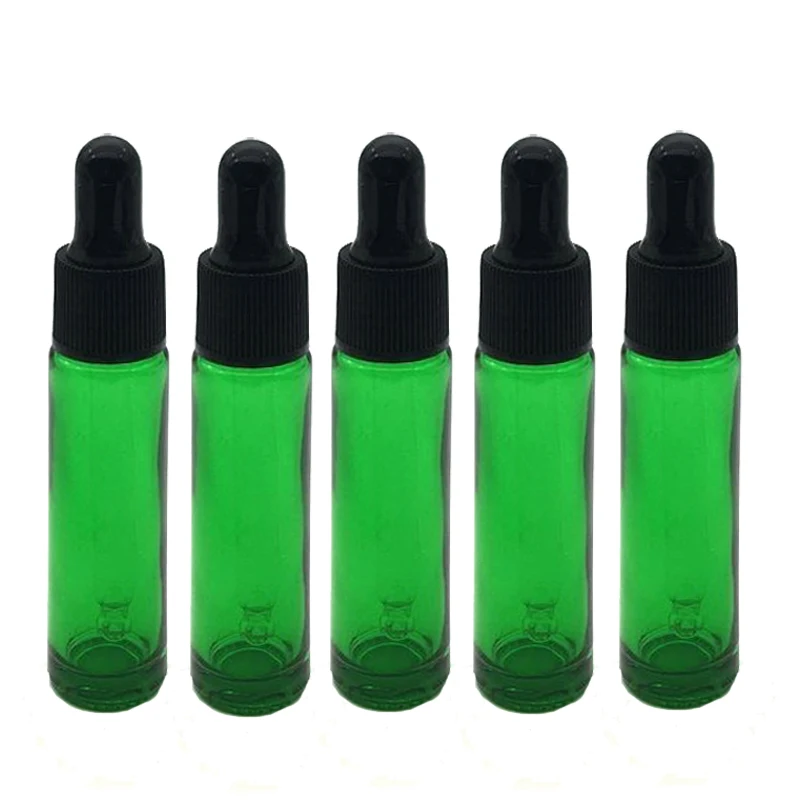 5pcs Green 1/5 шт Стекло пластиковый флакон-капельница 10 мл Бутылочка с пипеткой с чистый Стекло пипетки трубы мини сосуд для эфирных масел - Цвет: 5pcs Green