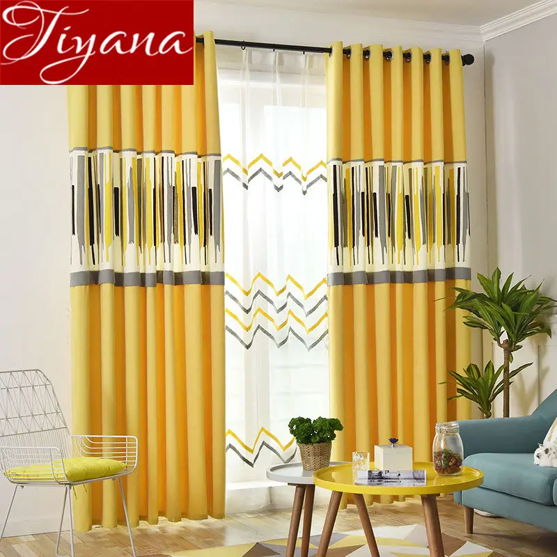 

Yellow Curtain Stitching Geometric Stripe for Living Room Blackout Drape Sheer Fabrics Blinds Window Treatment X585#30